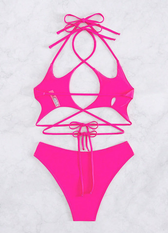 Фуксиновий (колору Фукія) літній купальник (ліф, трусики) бікіні, роздільний SHEIN