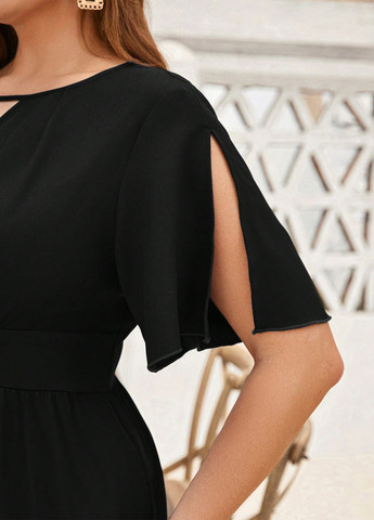 Комбинезон SHEIN комбинезон-брюки однотонный чёрный праздничный, вечерний, кэжуал полиэстер