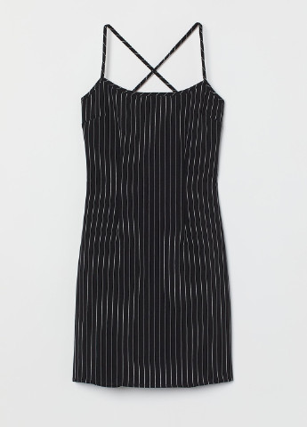 Черное кэжуал платье с открытой спиной H&M в полоску