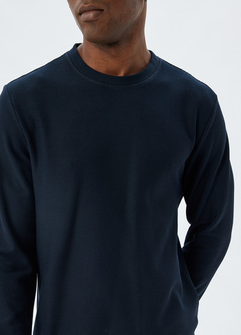 Лонгслів KOTON однотонний темно-синій кежуали бавовна, трикотаж