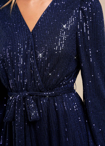 Темно-синее коктейльное платье клеш, на запах SHEIN однотонное