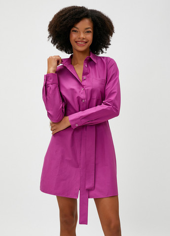 Фуксиновое (цвета Фуксия) кэжуал платье рубашка KOTON однотонное