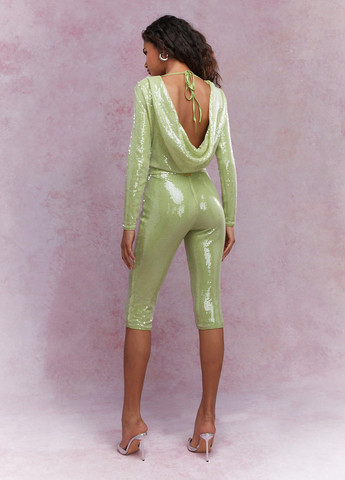 Комбинезон SHEIN комбинезон-брюки однотонный фисташковый коктейльный, вечерний полиэстер