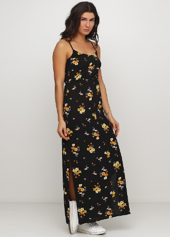 Черное кэжуал платье платье-майка H&M с цветочным принтом