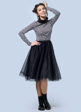 Черно-белое кэжуал платье пачка Agata Webers с узором пье-де-пуль «гусиная лапка»