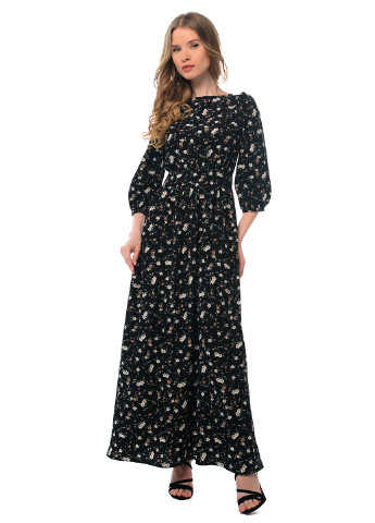 Черное кэжуал платье GENEVIE с цветочным принтом