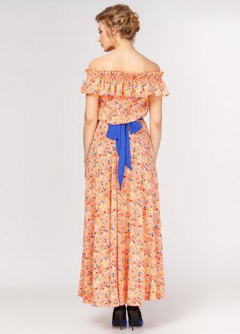 Персиковое кэжуал платье а-силуэт Adelin Fostayn с цветочным принтом