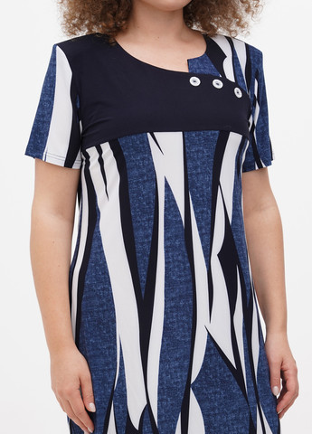 Темно-синее кэжуал платье а-силуэт BABOCHKA XL Collection с абстрактным узором
