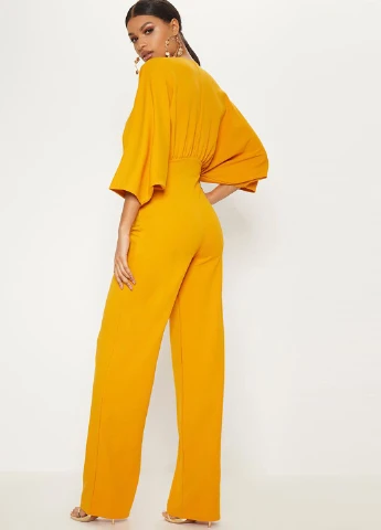 Комбинезон PrettyLittleThing комбинезон-брюки однотонный горчичный вечерний полиэстер