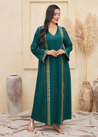 Темно-зеленое кэжуал платье а-силуэт SHEIN с цветочным принтом