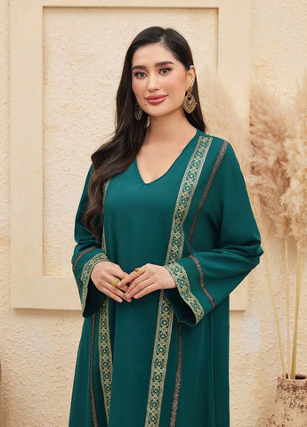 Темно-зеленое кэжуал платье а-силуэт SHEIN с цветочным принтом