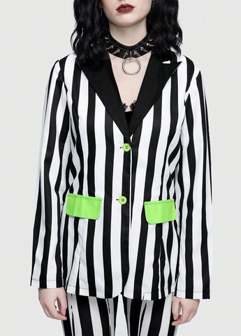 Черно-белый женский жакет Romwe полосатый - демисезонный