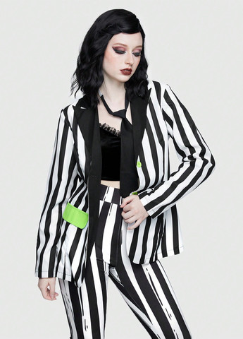 Черно-белый женский жакет Romwe полосатый - демисезонный