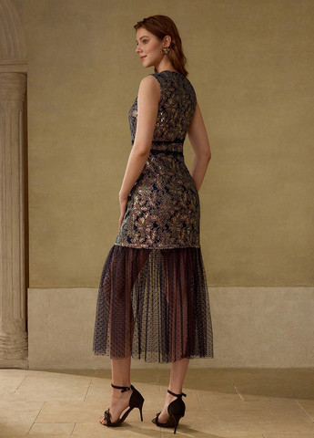 Комбінована святковий, вечірня сукня а-силует, з відкритими плечима SHEIN з квітковим принтом