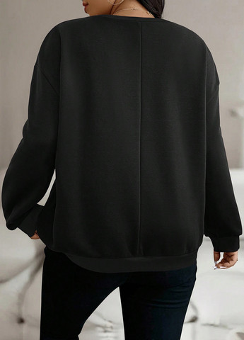 Чорний світшот SHEIN однотонний аплікація (338626860)