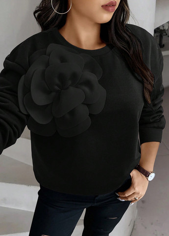 Чорний світшот SHEIN однотонний аплікація (338626860)