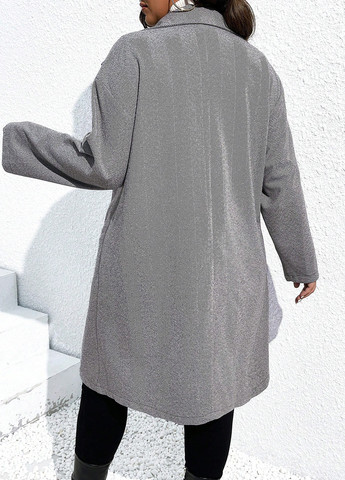 Серое демисезонное Пальто двубортное SHEIN