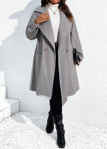 Серое демисезонное Пальто двубортное SHEIN