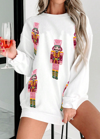 Білий світшот SHEIN малюнок без декору (332709549)