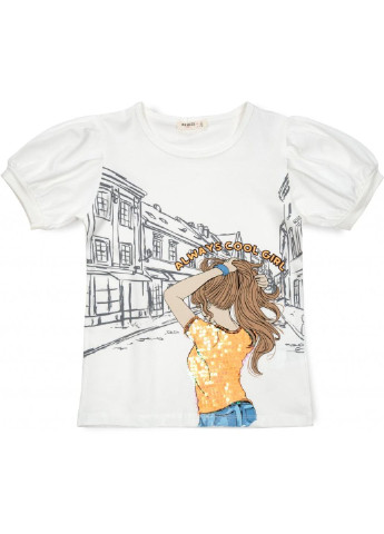 Комбинированная летняя футболка детская с девочкой (15770-134g-cream) Breeze