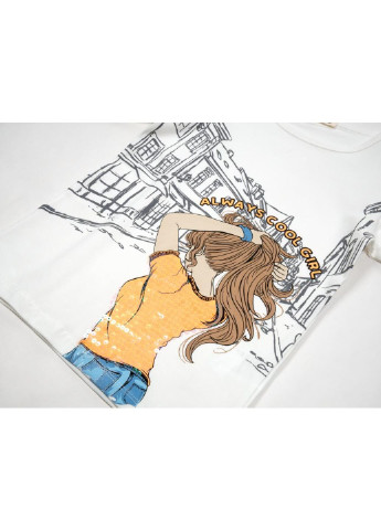 Комбинированная летняя футболка детская с девочкой (15770-134g-cream) Breeze