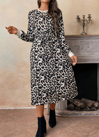 Комбинированное кэжуал платье а-силуэт SHEIN леопардовый