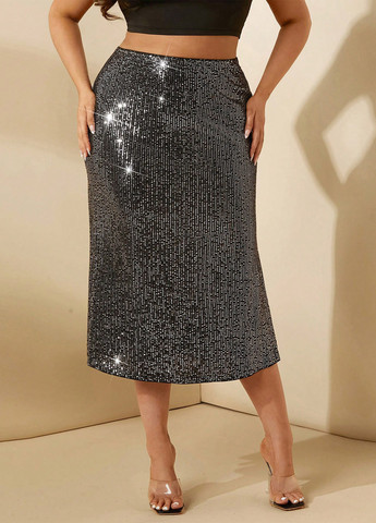 Черная вечерний, праздничный однотонная юбка SHEIN карандаш