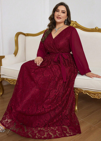 Бордовое вечернее платье в стиле ампир SHEIN однотонное