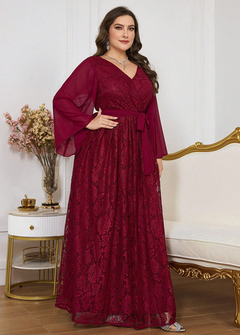 Бордовое вечернее платье в стиле ампир SHEIN однотонное