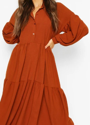Коричневое кэжуал платье Boohoo однотонное