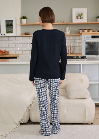 Темно-синя всесезон піжами (лонгслів, штани) лонгслів + брюки SHEIN
