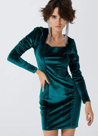 Смарагдова повсякденний смарагдове плаття міні з велюру Gepur однотонна