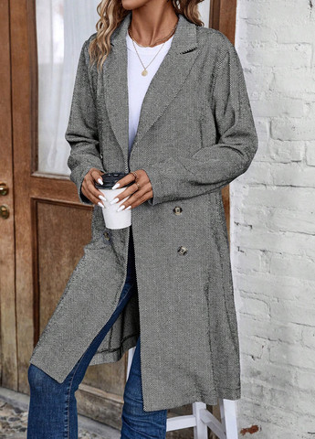 Сіре демісезонне Пальто двобортне SHEIN