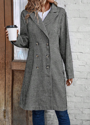Сіре демісезонне Пальто двобортне SHEIN