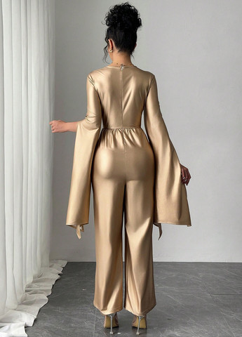 Комбинезон SHEIN комбинезон-брюки однотонный золотой вечерний полиэстер