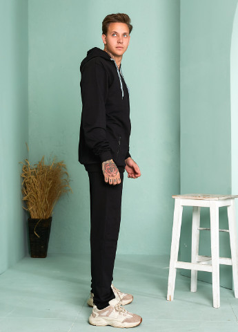 Черный демисезонный трикотажный удлиненный демисезонный спортивный костюм с капюшоном Tailer
