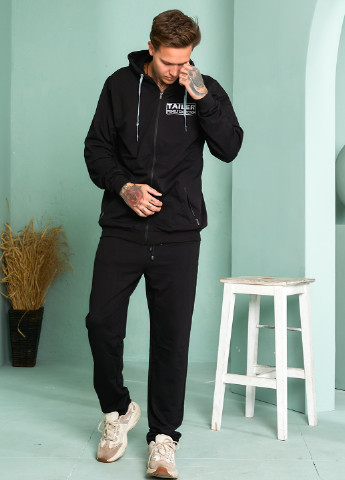 Черный демисезонный трикотажный удлиненный демисезонный спортивный костюм с капюшоном Tailer