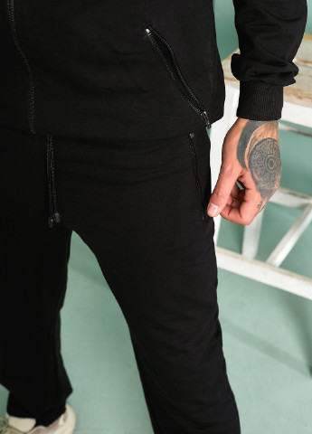 Черный демисезонный трикотажный удлиненный демисезонный спортивный костюм с капюшоном Tailer