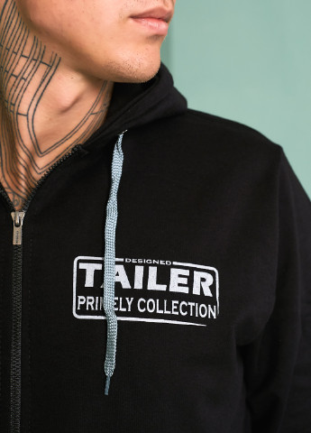 Черный демисезонный трикотажный удлиненный демисезонный спортивный костюм с капюшоном Tailer