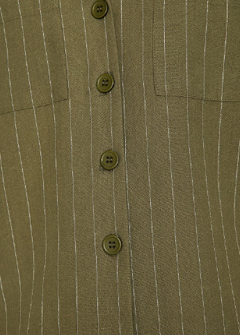 Оливковковая (хаки) классическая рубашка в полоску KOTON