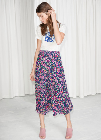 Темно-синяя кэжуал цветочной расцветки юбка H&M