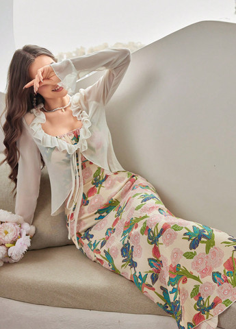 Кремовый демисезонный комплект (платье, болеро) SHEIN