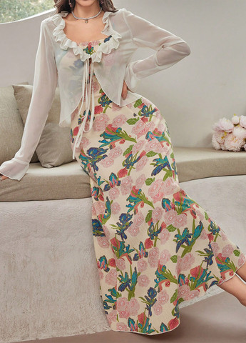 Кремовый демисезонный комплект (платье, болеро) SHEIN