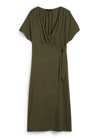 Оливкова (хакі) кежуал сукня на запах C&A однотонна
