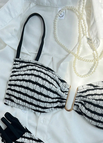 Черно-белый летний купальник (лиф, трусики) бикини, раздельный SHEIN