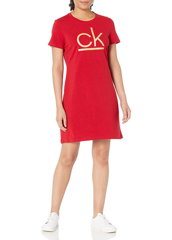 Красное кэжуал платье платье-футболка Calvin Klein с логотипом