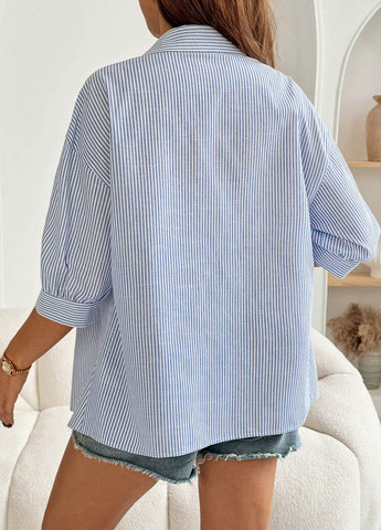 Голубой классическая, кэжуал рубашка в полоску SHEIN