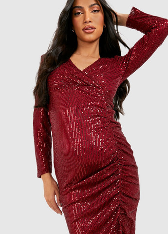 Бордовое коктейльное платье для беременных Boohoo однотонное