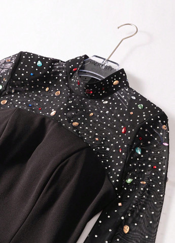 Черное вечернее платье годе, платье-кейп SHEIN однотонное