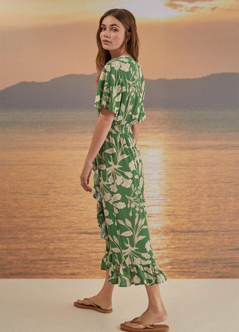 Зеленое кэжуал платье на запах Women'secret с цветочным принтом